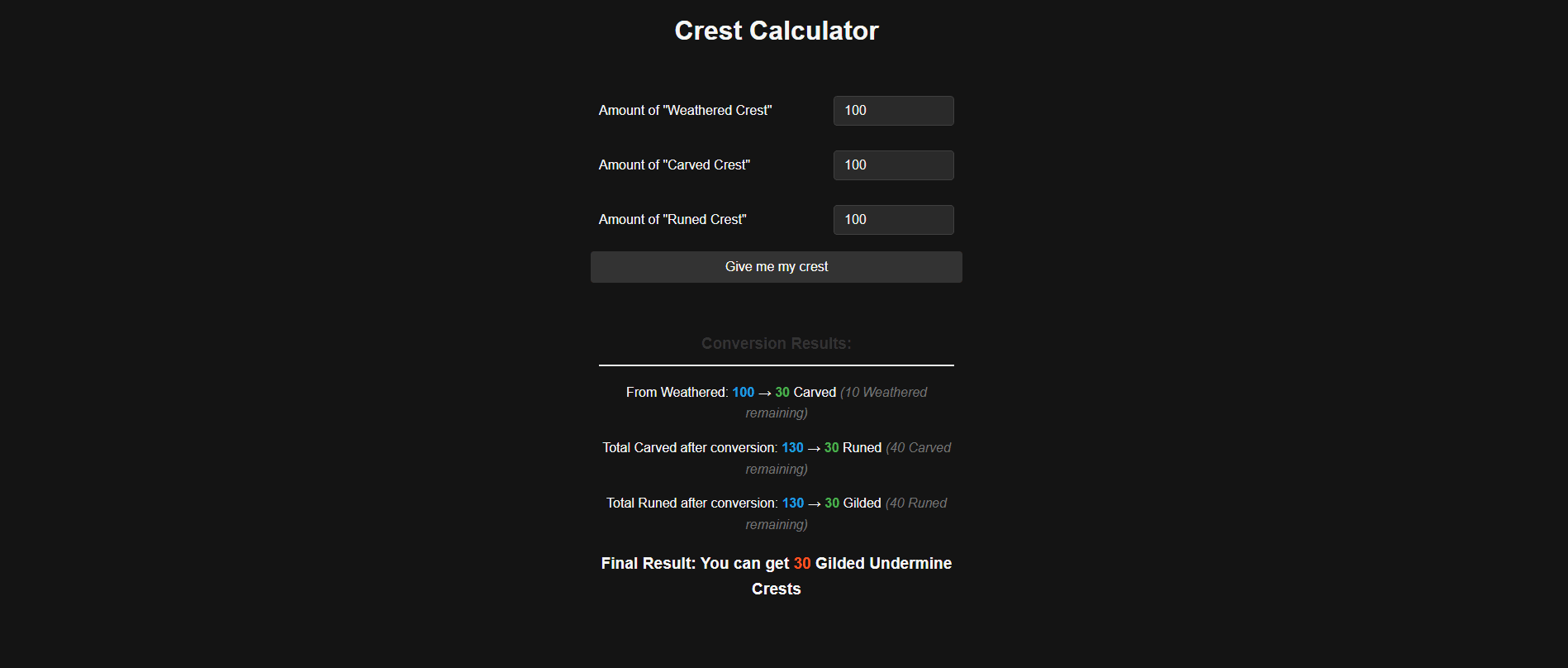 WoW Crest Calculator